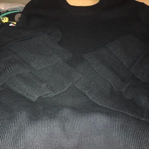 Black Sweater 34-36 long ruffle sleeves